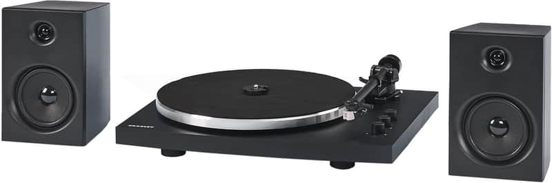 Crosley T150C-BK 2-Speed Bluetooth Turntable Record Player System with Weighted Tone Arm and Stereo Speakers - Black image 1