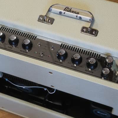 Gibson Dual Falcon 20 2-Channel 15-Watt 2x10" Guitar Combo in Cream Bronco Vinyl with Oxblood Grille w/ Footswitch, Manual, Cover, Original Box (Excellent) *Free Shipping* image 5