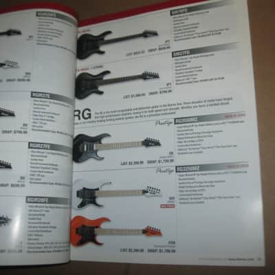 very lightly handed, near A+ genuine Ibanez 2013 Full Line Catalog (114 total pages) + a one page Amendments sheet (states "For Authorized Dealers Only") Color Pictures and B & W Text, Thin Quality Paper, Semi-Gloss Sheen, CATALOG - L: 11" x W: 8 & 1/4" image 7