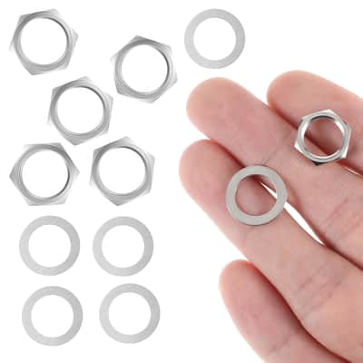 10 Pcs Guitar Input Output Jack Socket Nut and Washer, US Thread 3/8" Guitar Pots Nuts Potentiometer Hex Nut and Washers, Guitars Metric Jack Nuts for Guitars Bass, Silver image 2