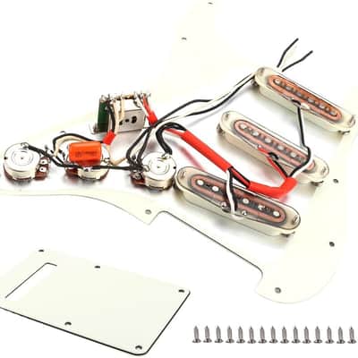 Prewired Loaded Pickguard Guitar,3-Ply SSS Prewired Loaded Pickguard with Alnico V Pickups Humbucker Pickups Kit for Strat/Stratocaster Electric Guitars Replacement Parts (white) image 3