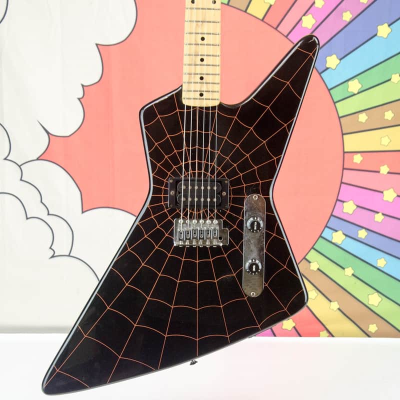 Used Turbo Electrics Spider Web Decal Explorer Style Guitar, Made by Cort, Hard Case image 1