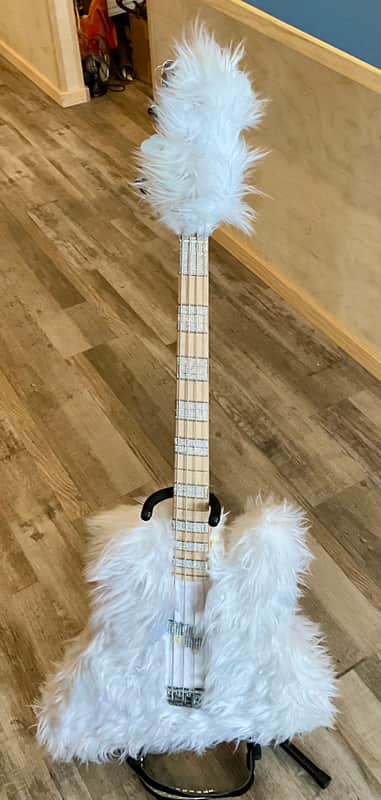 4-String Bass Guitar - White Faux Fur & Rhinestone image 1