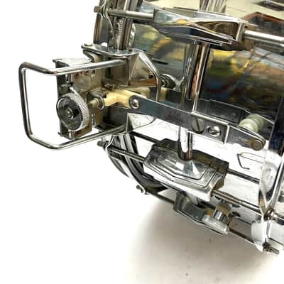 Vintage Ludwig Super Sensitive 6.5x14" Aluminum Snare Drum with Pointed Blue/Olive Badge 1969 - 1979 - Chrome-Plated image 5