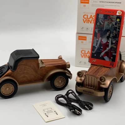 Vintage Car Bluetooth Speaker with FM Radio – Retro Wooden Classic Car Design, Portable Wireless Speaker image 3