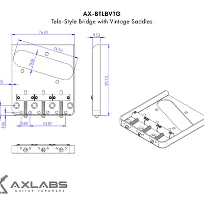 AxLabs Tele-Style String-Through Bridge | Brass Vintage Style Saddles - Gold image 2