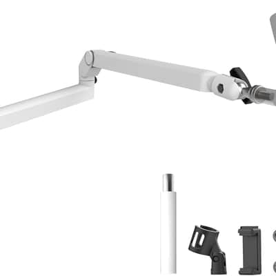 Low Profile Mic Arm Microphone Boom Arm Professional Adjustable with 15cm Riser Solid Desk Mount Clamp Cable Management Microphone Holder Stand for Podcast Streaming Gaming Mic Stand White image 1