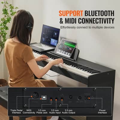 88-Key Fully Weighted Digital Piano with Dual Keyboard Mode, Bluetooth MIDI, Surround Speakers, and Double Bench – Full-Size Cabinet Electric Keyboard for Advanced Players and Home Studios image 5