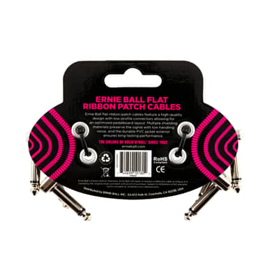 Ernie Ball PO6220 Flat Patch Cable 75mm (3-Pack) - Stereo Patch Cable image 2