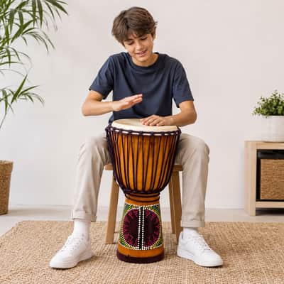Djembe Drum with Rope (9x20 color) Fathers day gift Hand-Carved Natural Wood jembe Drum – Unique, One-of-a-Kind African Percussion Instrument Drums image 2