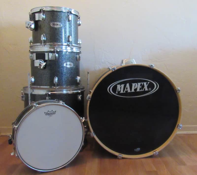Mapex QR Series Five-Piece Full Drum Set in Black Sparkle Finish with Wooden Hoops & Rack Mounts image 1
