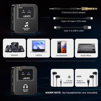 LEKATO Wireless in-Ear Monitor MS-20 2.4G IEM System Low Latency with Beltpack Transmitter Auto-Pairing Receiver OTG Support One to More in-Ear Monitoring for Live Performance Stage Singer Band image 5