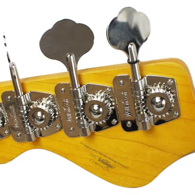 Vintage V74 Icon Fretless Bass Guitar in Distressed Sunset Sunburst w/Upgraded Pickguard image 9