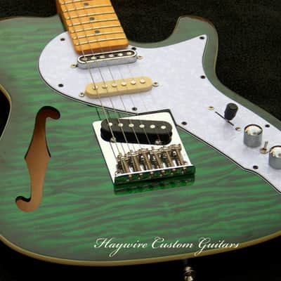 Nashville Thinline Telecaster-Tiger Stripe Green 7-Way Switching 22 Fret Maple Neck Leveled Crowned and Polished Frets+ Grover 406c6 Locking Tuners+ Full Setup! image 2