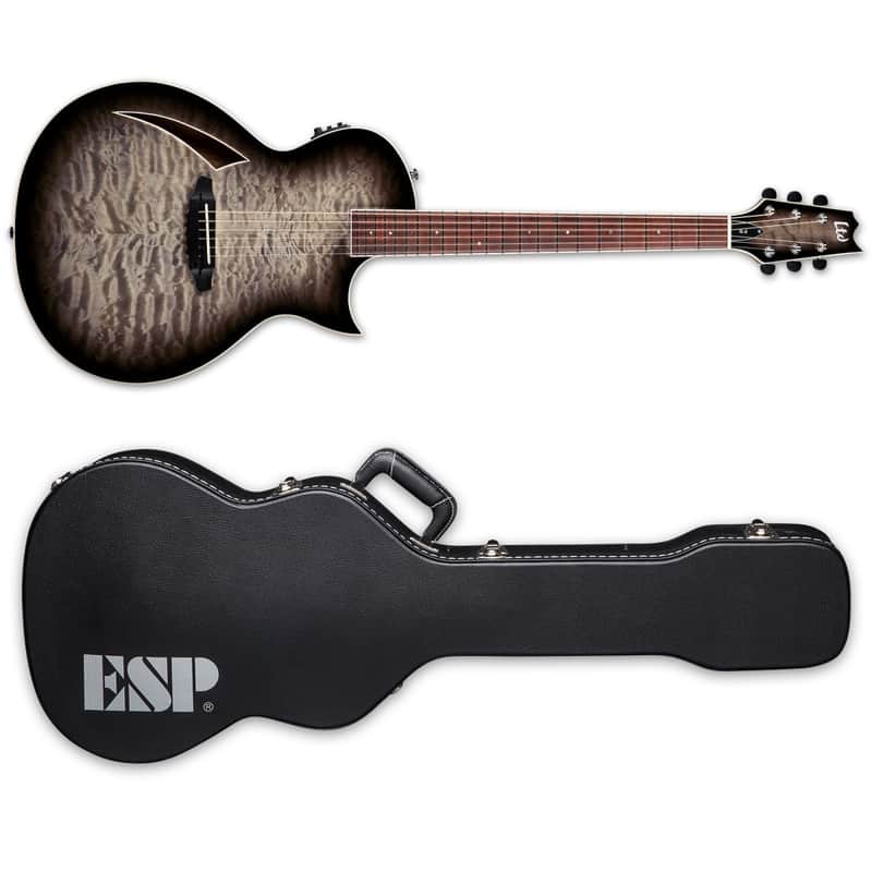 ESP LTD TL-6 Thinline Acoustic-Electric Guitar Charcoal Burst + Hard Case Brand New image 1