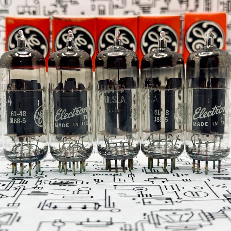 GE 12BH7A Grey Plates O‑Getter 1961 NOS Factory Matched Set – Preamp/Driver Tubes image 1
