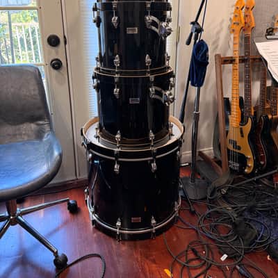 Ayotte Custom Piano black gloss wood hoop maple drum kit 22/12/14/16 image 6