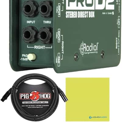 Radial DI Box PROD2 Passive Stereo DI Box Bundle with 10ft Pig Hog XLR Microphone Cord & Polishing Cloth - Hum Eliminator DI Boxes for Instruments, Passive Box Made for Keyboards, Guitar, Bass DI image 1