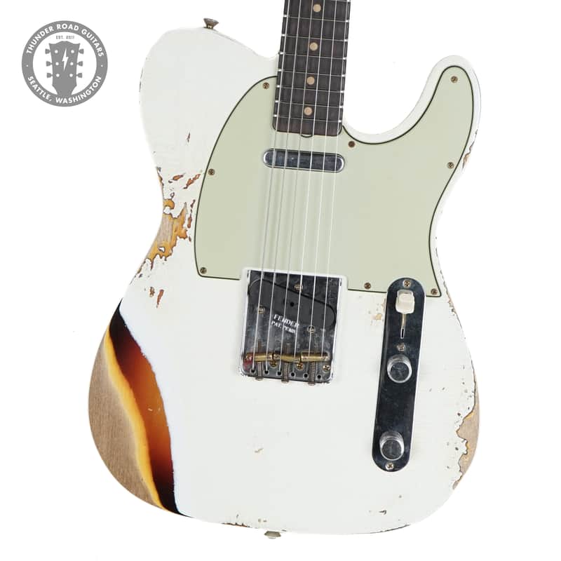 New Fender Custom Shop 1960 Telecaster Custom Heavy Relic Aged Olympic White Over Chocolate 3 Color Sunburst image 1