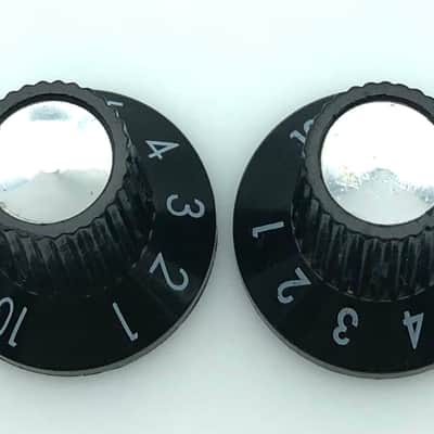 Fender? Mustang Style Small Witch Hat Amp Knobs Black/Chrome image 2