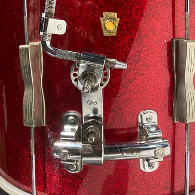 Ludwig No. 996-1 Club Date Outfit 8x12" / 14x14" / 14x20" Drum Set with Keystone Badges 1967 - Red Sparkle image 6
