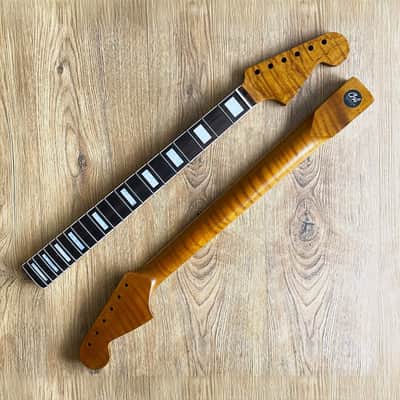 Jazzmaster Compatible Rosewood and Roasted Flame Maple Guitar Neck Nitro Satin 21 Fret Jumbo with Pearl Inlays image 2