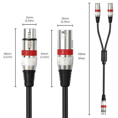 2 Pack 5 FT XLR Female to Dual XLR Male Y Splitter Cable, Female XLR to 2 Male XLR Y Cable,XLR Splitter 1 Female to 2 Male for Micphone Mixer image 4