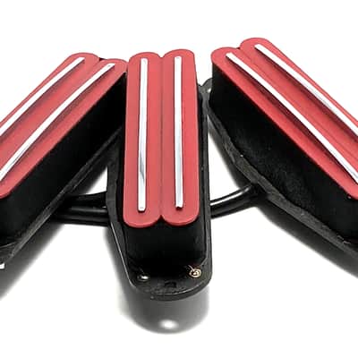 Dragonfire Duo Rails SSS Set Strat Sized Humbucker Pickups, Bridge/Middle/Neck ~ Red w/ Chrome Rails image 2
