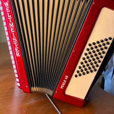 Neu Weltmeister Perle 48 Piano Akkordeon Rot, Blau, Weiß image 4