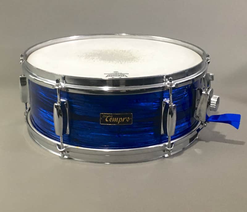 1960s Vintage 14” Snare Drum Tempro MIJ Japan Blue Oyster Pearl Custom Restored Super Rare Made in Japan image 1