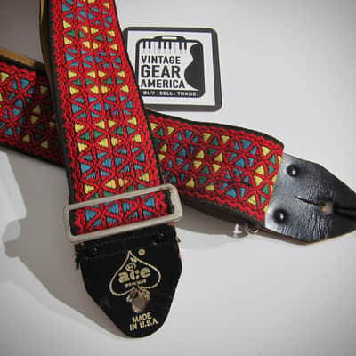 ACE Guitar Strap Red Kaleidoscope Rolling Stones Genuine Vintage Part Circa-1960s-Red with Yellow, Blue & Green Diamonds image 2