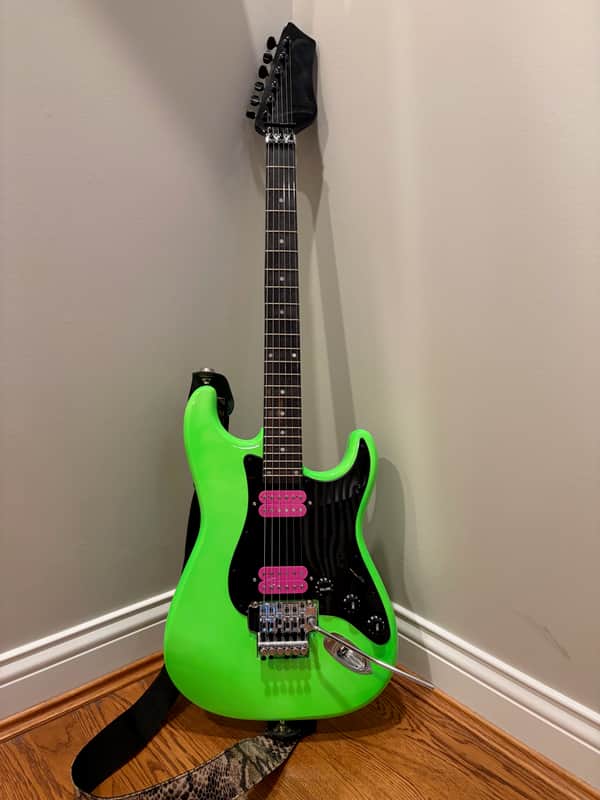 Unbranded Strat-style HH guitar with Floyd Rose - Neon Green image 1