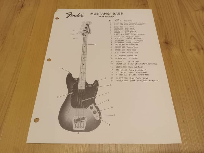 Vintage Late 1970's Fender Mustang Bass Replacement Parts List! Original Case Candy, Paperwork! image 1