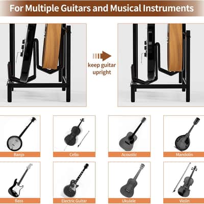 Rustic Brown 3-Tier Guitar Stand for Acoustic Guitars, Electric, Bass Studio Cabinet image 7