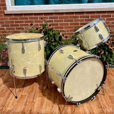 1940s-1950s Slingerland Radio King Drum Set White Marine Pearl 20/13/16 image 2