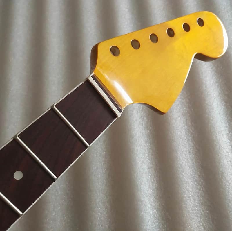 Glossy Yellow Guitar Maple Wood Strat Style Neck, 21 Frets Rosewood Fingerboard image 1