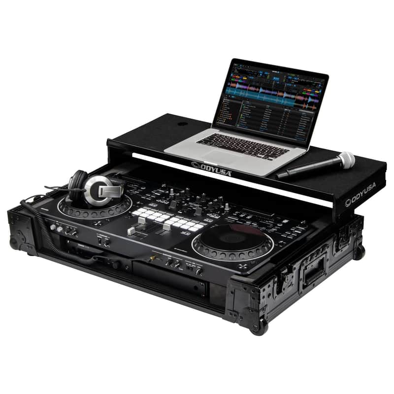 Odyssey FZGSDDJREV5CWBL - Black Label DDJ-REV5 1U Flight Case with Glide Style Laptop Platform and Corner Wheels image 1