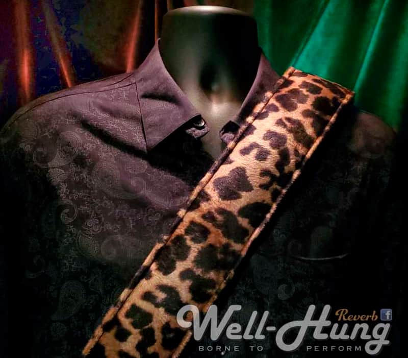 Well-Hung Wild Thing "Deaf Leopard" 3" wide padded guitar strap in plush faux fur image 1
