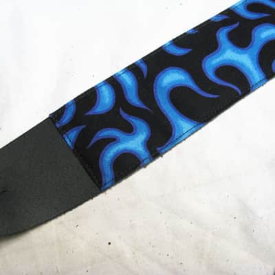 PERRI'S Blue Flames Fire nylon and leather GUITAR strap NEW graphic image 1