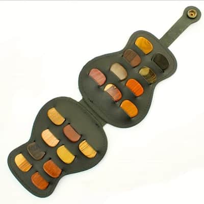 Leather Guitar Pick Holder Case,Handmade PU Leather Guitar Plectrum Holder with 18 Slots for Guitar Picks (black) image 3