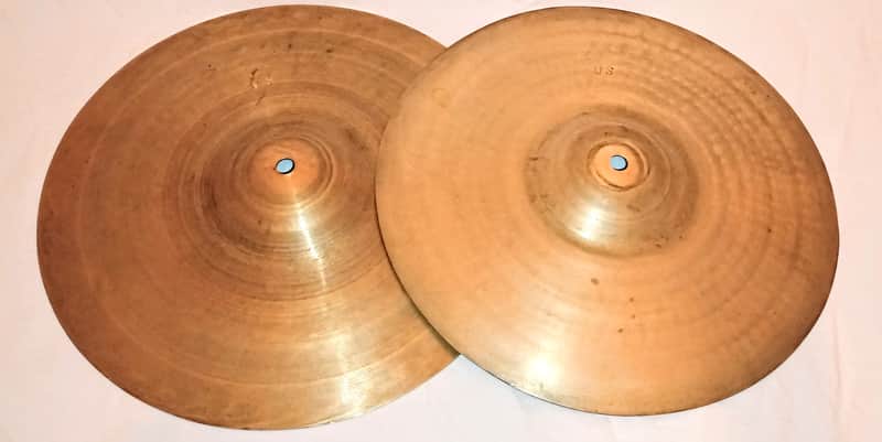 ZILDJIAN (C VIDEO) US MILITARY ISSUE 1950'S HI HATS CYMBALS PAIR FREE SHIP INSURED TO CUSA! image 1