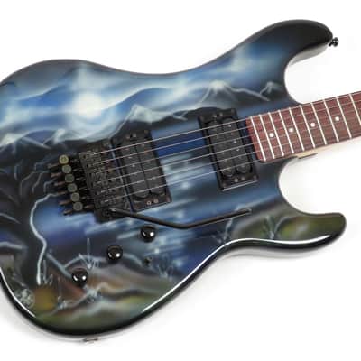 1985 Kramer Pacer Imperial - Graphic Night Scene - Banana Headstock! - Original Case & Hang Tag - Guitar Art image 4