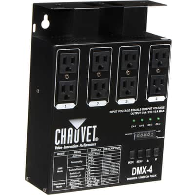 CHAUVET DJ DMX-4LED 4-Channel Dimmer Pack with American DJ Accu-cable 3-pin DMX Cable (50') Bundle image 2