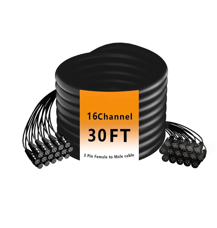 16 Channel XLR Cables 30 Feet Male to Female Snake Cable with Digital Label and Braided Core Wire Microphone Audio Cable for Stage and Recording Studio image 1