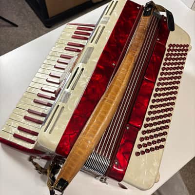 Vintage Near Mint Francini 120-Bass Accordion - Ruby & Mother of Pearl image 17