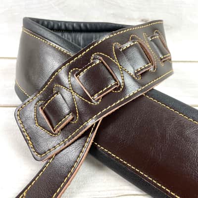 Walker and Williams C-22-BRN Dark Brown Handmade Premium All Grain Leather Padded Guitar Strap 3" Wide For Acoustic, Electric, And Bass Guitars image 3