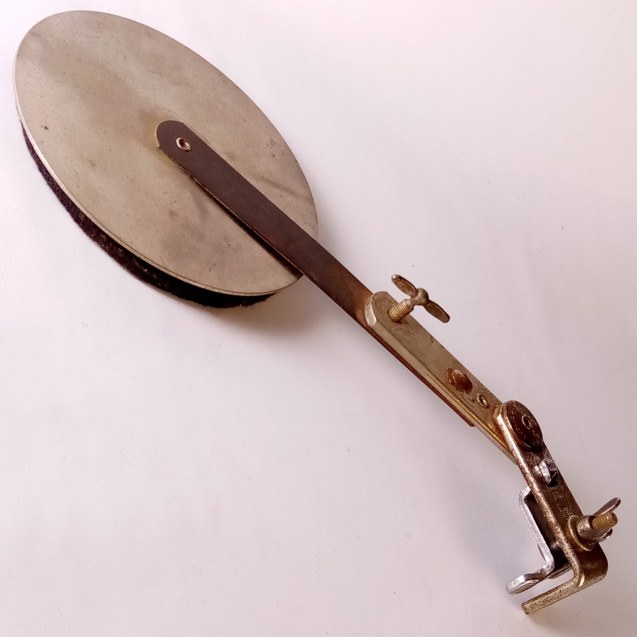 Ludwig+WFL-Stamps External Muffler Clamp-On Bass Drum Hoop-Mount 50s Nickel USA — main photograph