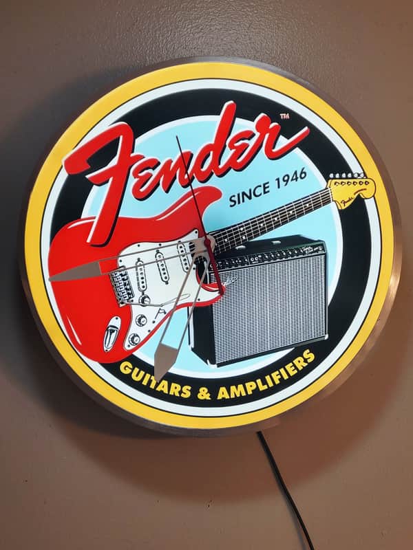 Fender Musical Instruments Dealer Style Light Up Clock Killer Cool Man Cave/Garage/Bar Item Strat & Twin Reverb image 1