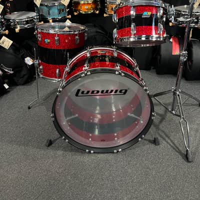 Ludwig 50th Anniversary Vistalite Pro Beat 24/16/13" Drum Set Kit in Red Sparkle/Smoke/Red Sparkle from NAMM image 2