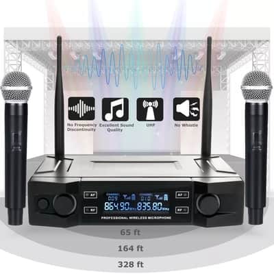 Professional 2 Channel Uhf Wireless Dual Microphone Cordless Handheld Mic System image 1